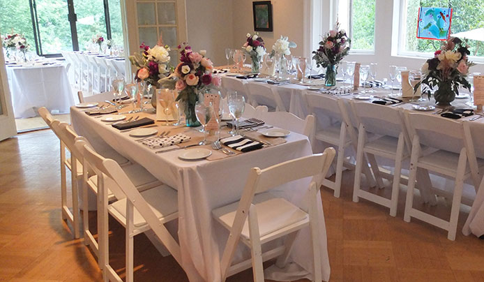 Tables set up in the wisner house for a private party