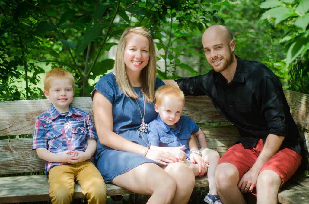 familt on a bench